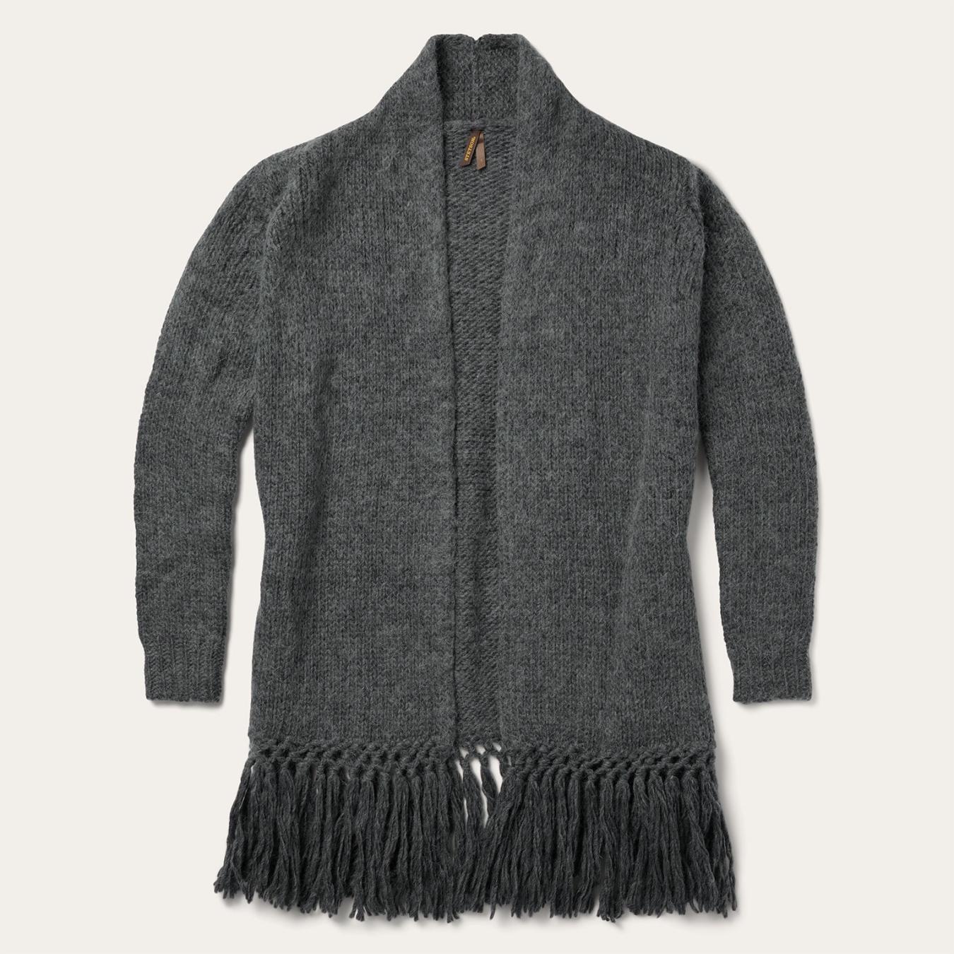 Women Sweaters Stetson Charcoal Fringed Cardigan Grey
