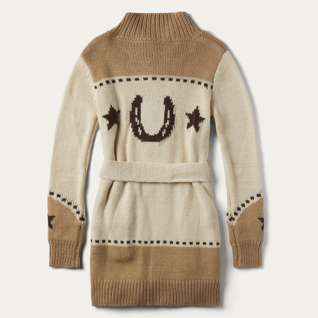 Women Sweaters Stetson Horseshoe & Star Belted Cardigan White
