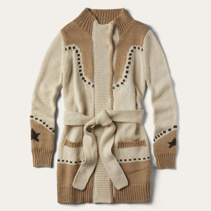 Women Sweaters Stetson Horseshoe & Star Belted Cardigan White