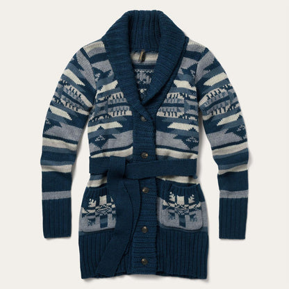 Women Sweaters Stetson Indigo Aztec Belted Cardigan Blue