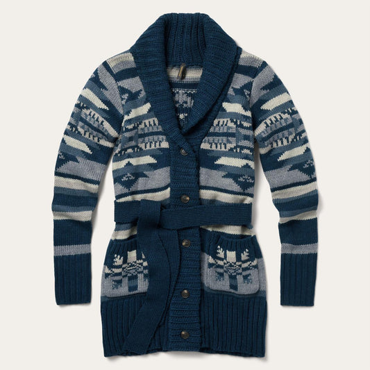 Women Sweaters Stetson Indigo Aztec Belted Cardigan Blue