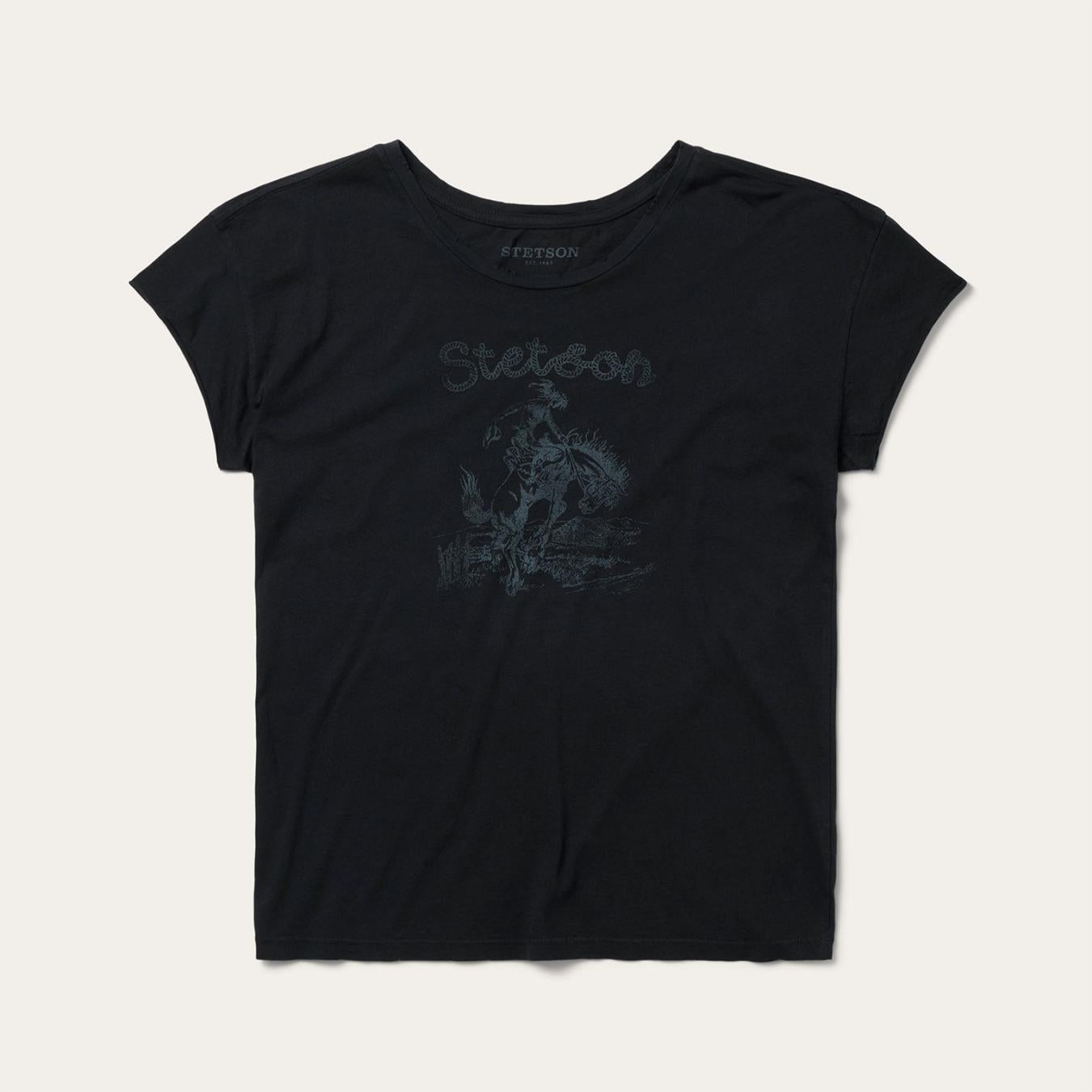 Women Tees Stetson Bucking Cowboy Graphic Tee Black