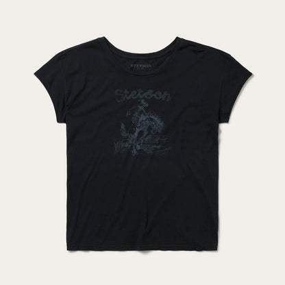 Women Tees Stetson Bucking Cowboy Graphic Tee Black
