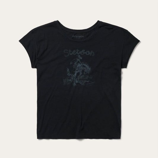 Women Tees Stetson Bucking Cowboy Graphic Tee Black
