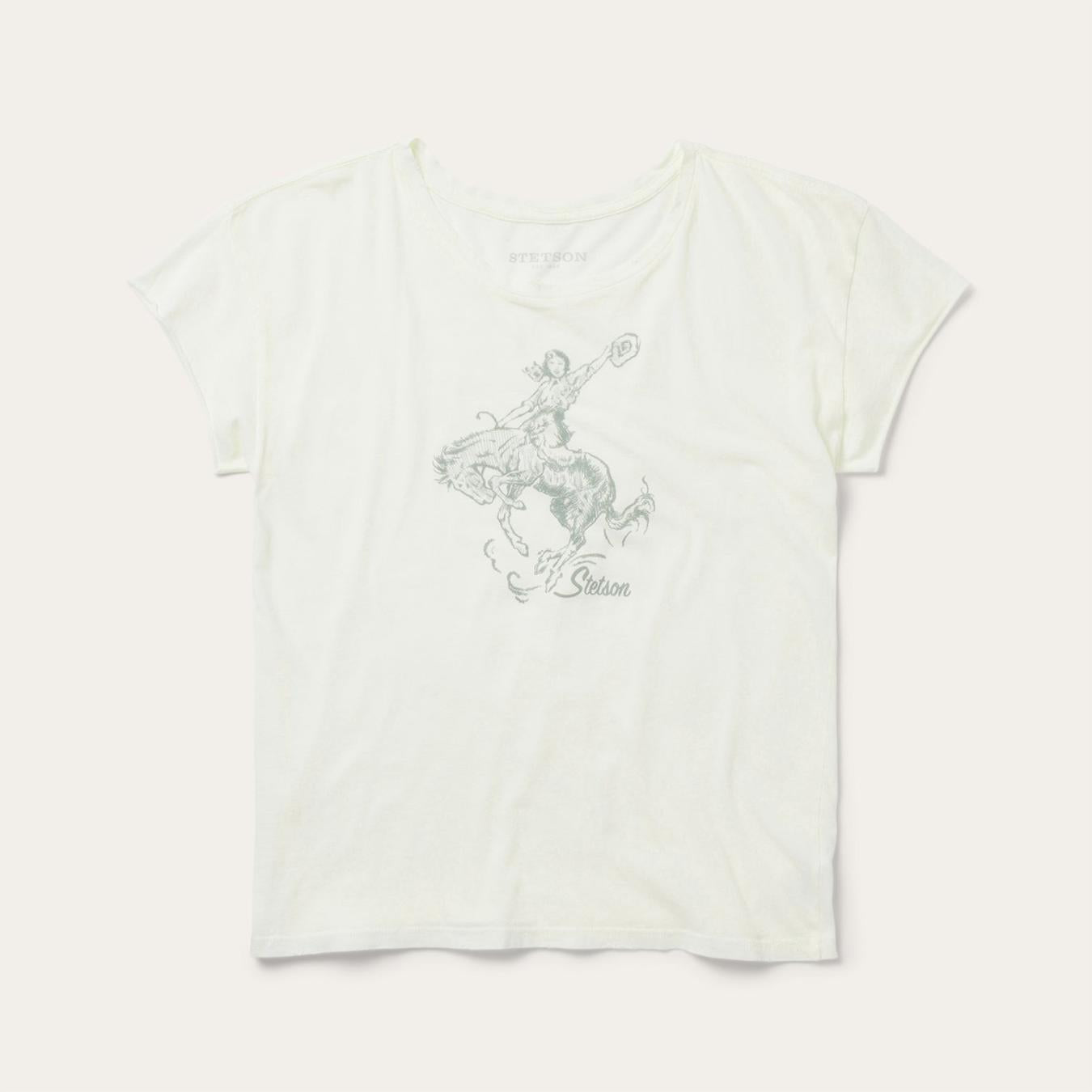 Women Tees Stetson Bucking Cowgirl Graphic Tee White