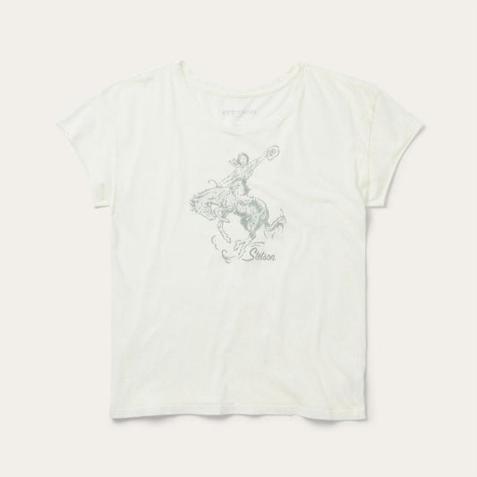 Women Tees Stetson Bucking Cowgirl Graphic Tee White