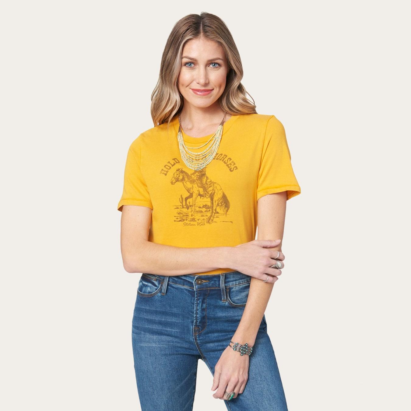 Women Tees Stetson Hold Your Horses Graphic Tee Yellow