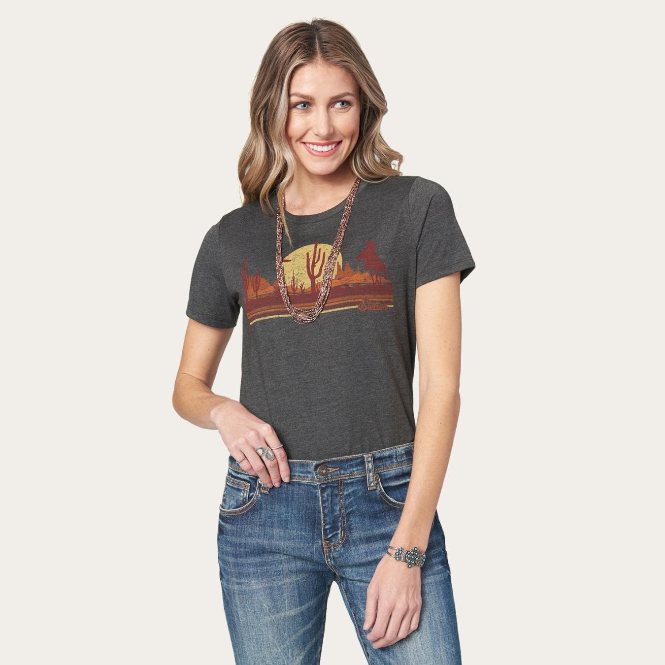 Women Tees Stetson Riding Into The Sunset Graphic Tee Grey