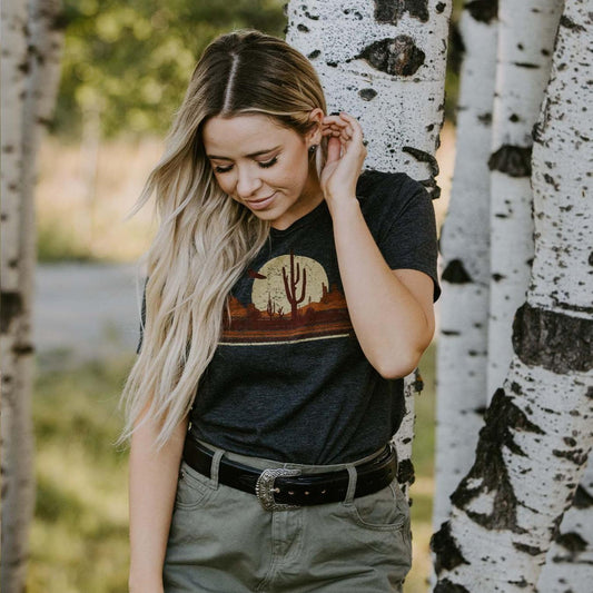 Women Tees Stetson Riding Into The Sunset Graphic Tee Grey