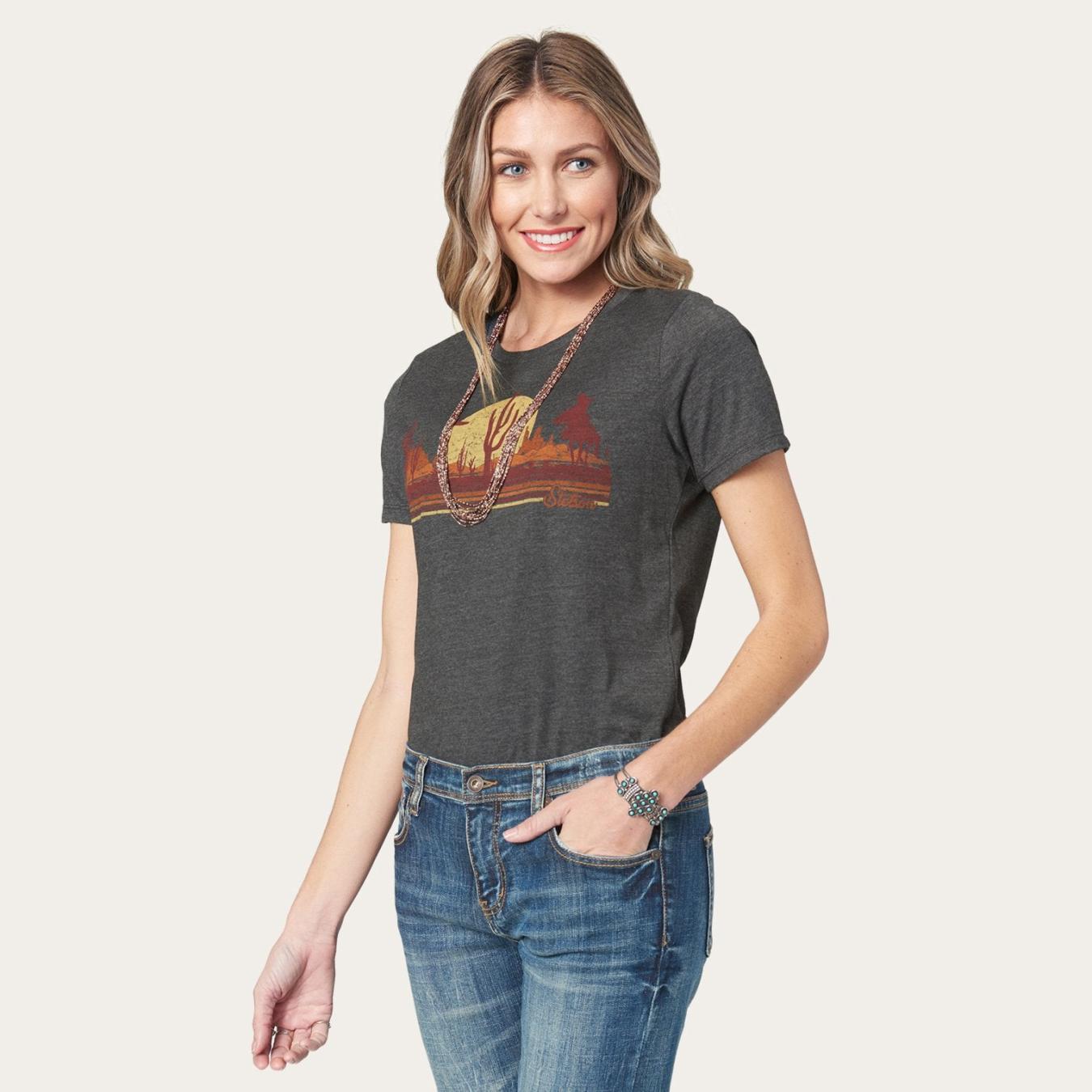 Women Tees Stetson Riding Into The Sunset Graphic Tee Grey