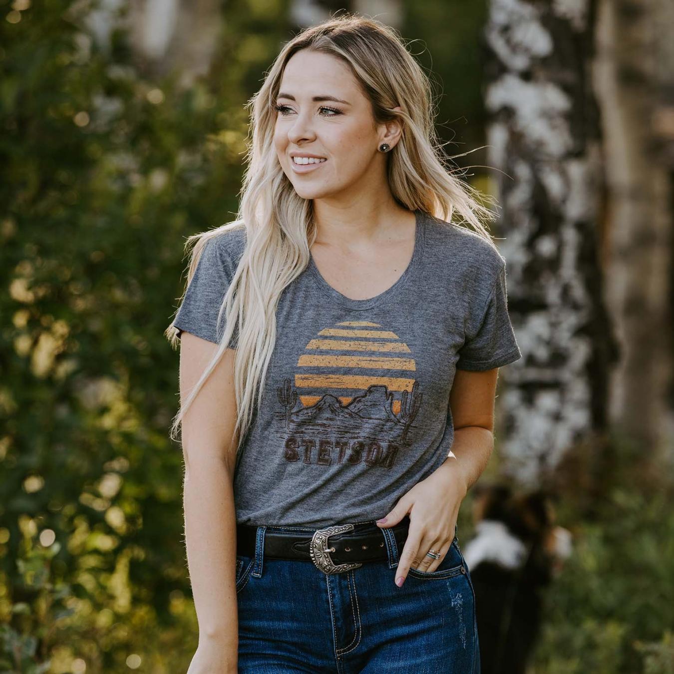 Women Tees Stetson Sunset Graphic Tee Grey