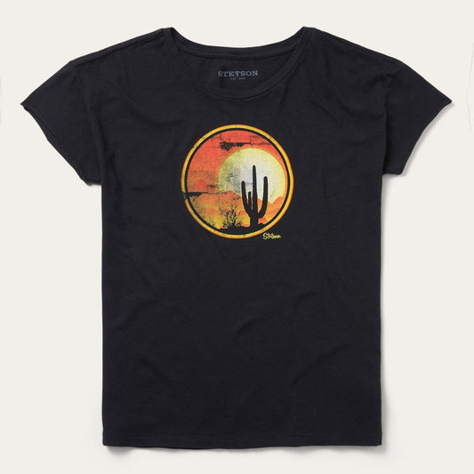 Women Tees Stetson Sunset Saguaro Graphic Tee Black