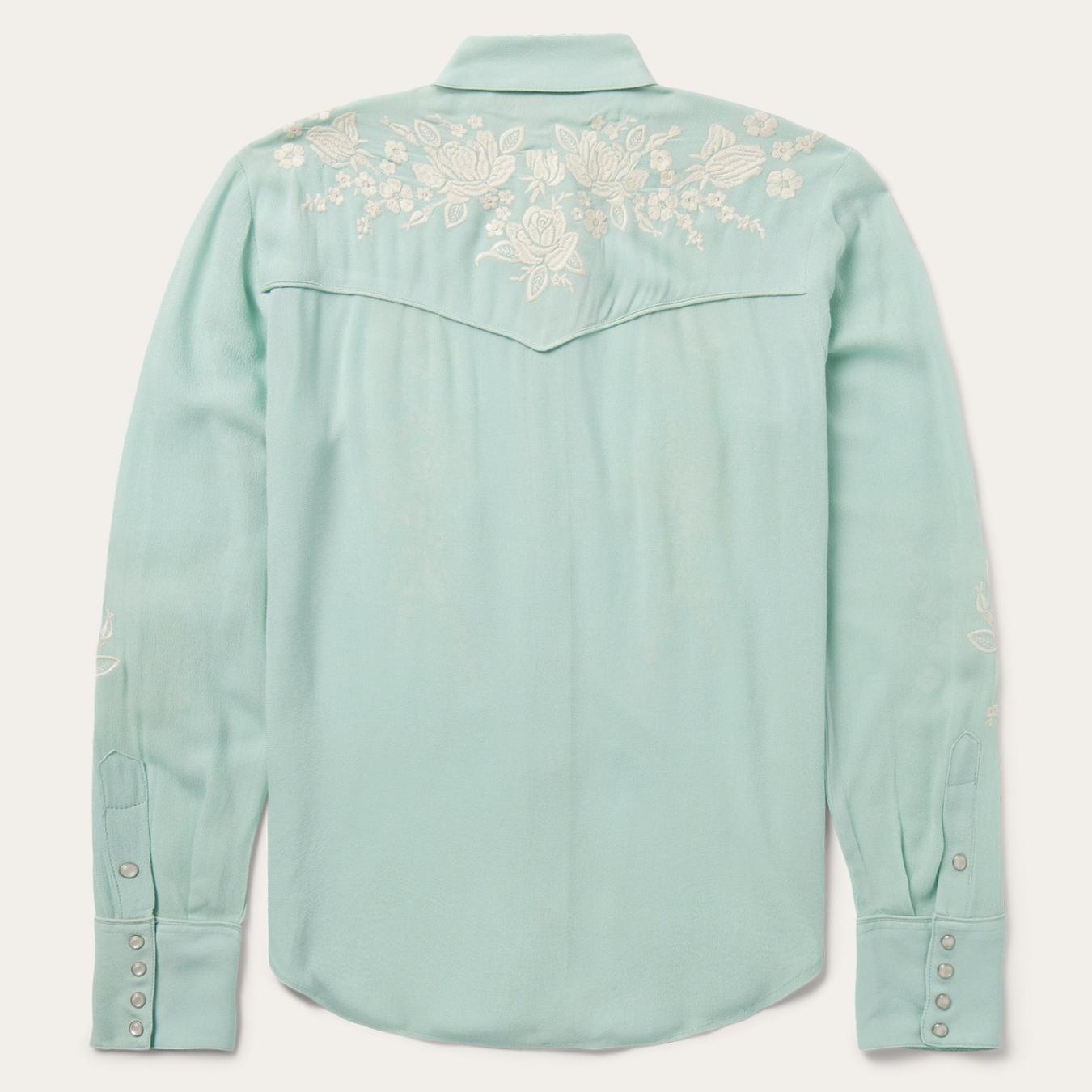 Women Western Shirts Stetson Aqua Crepe Western Shirt Blue