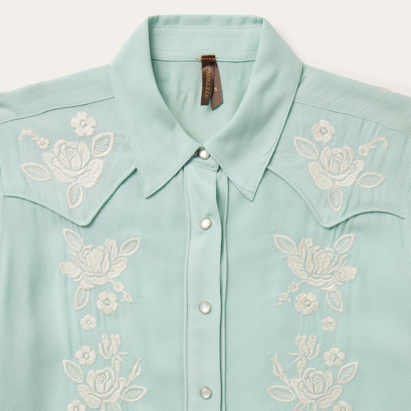 Women Western Shirts Stetson Aqua Crepe Western Shirt Blue
