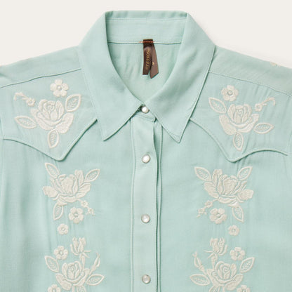 Women Western Shirts Stetson Aqua Crepe Western Shirt Blue