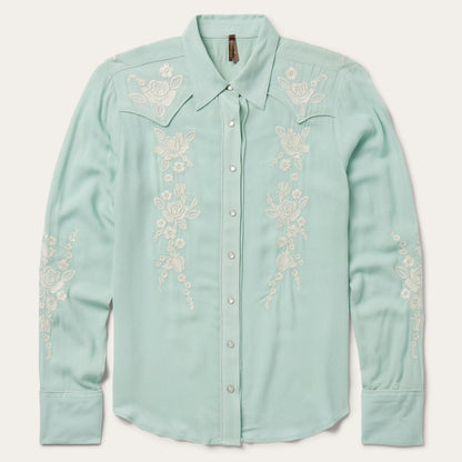 Women Western Shirts Stetson Aqua Crepe Western Shirt Blue
