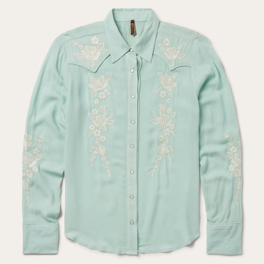 Women Western Shirts Stetson Aqua Crepe Western Shirt Blue