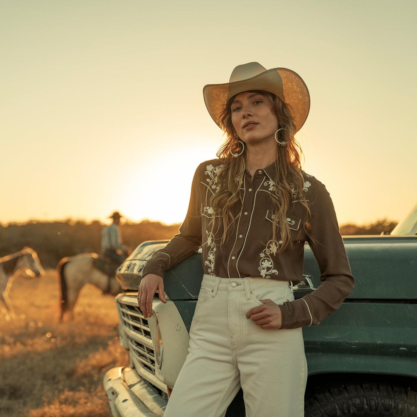 Women Western Shirts Stetson Classic Western Snap Shirt Brown