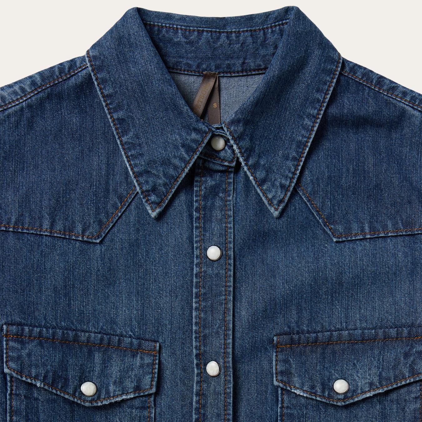 Women Western Shirts Stetson Dark Denim Snap Western Shirt Blue