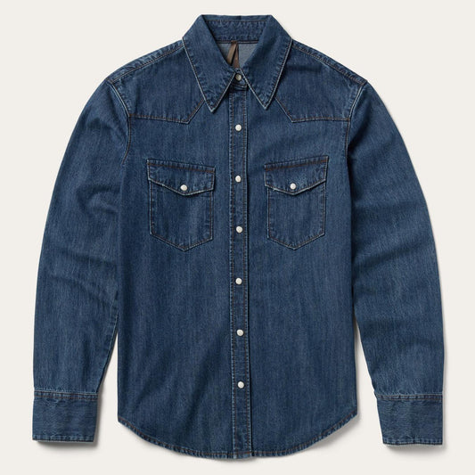 Women Western Shirts Stetson Dark Denim Snap Western Shirt Blue