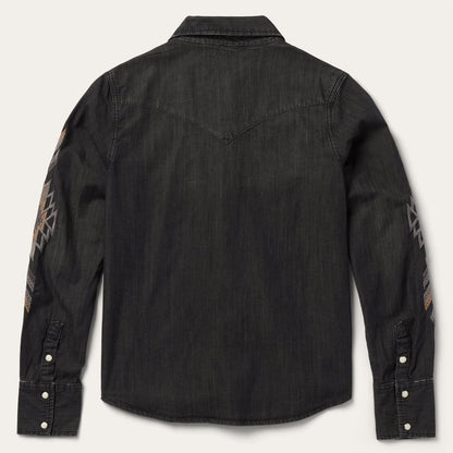 Women Western Shirts Stetson Embroidered Black Denim Shirt Black