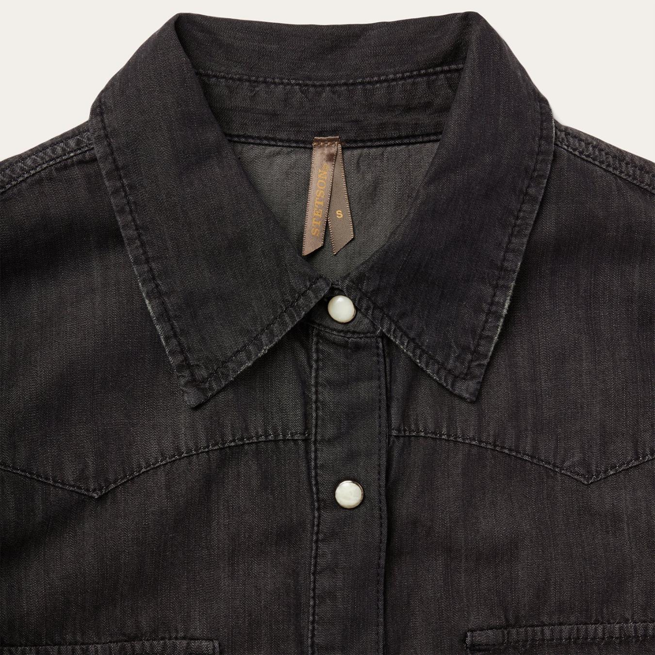 Women Western Shirts Stetson Embroidered Black Denim Shirt Black