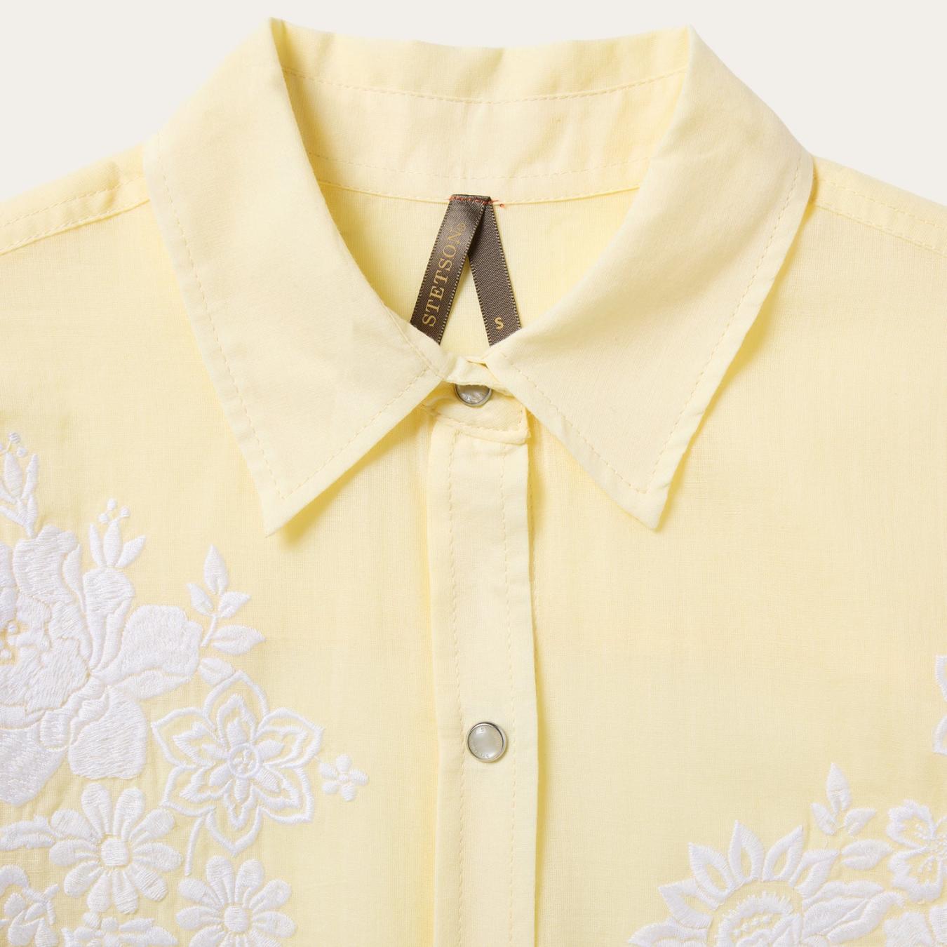 Women Western Shirts Stetson Embroidered Cotton Lawn Snap Front Shirt Yellow
