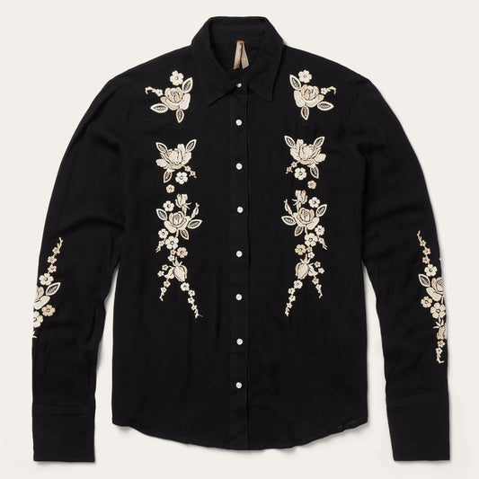 Women Western Shirts Stetson Embroidered Crepe Western Shirt Black