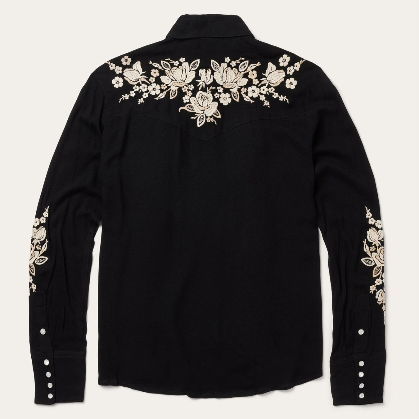 Women Western Shirts Stetson Embroidered Crepe Western Shirt Black