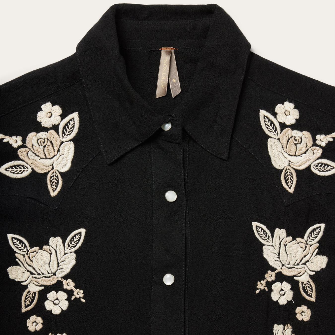 Women Western Shirts Stetson Embroidered Crepe Western Shirt Black