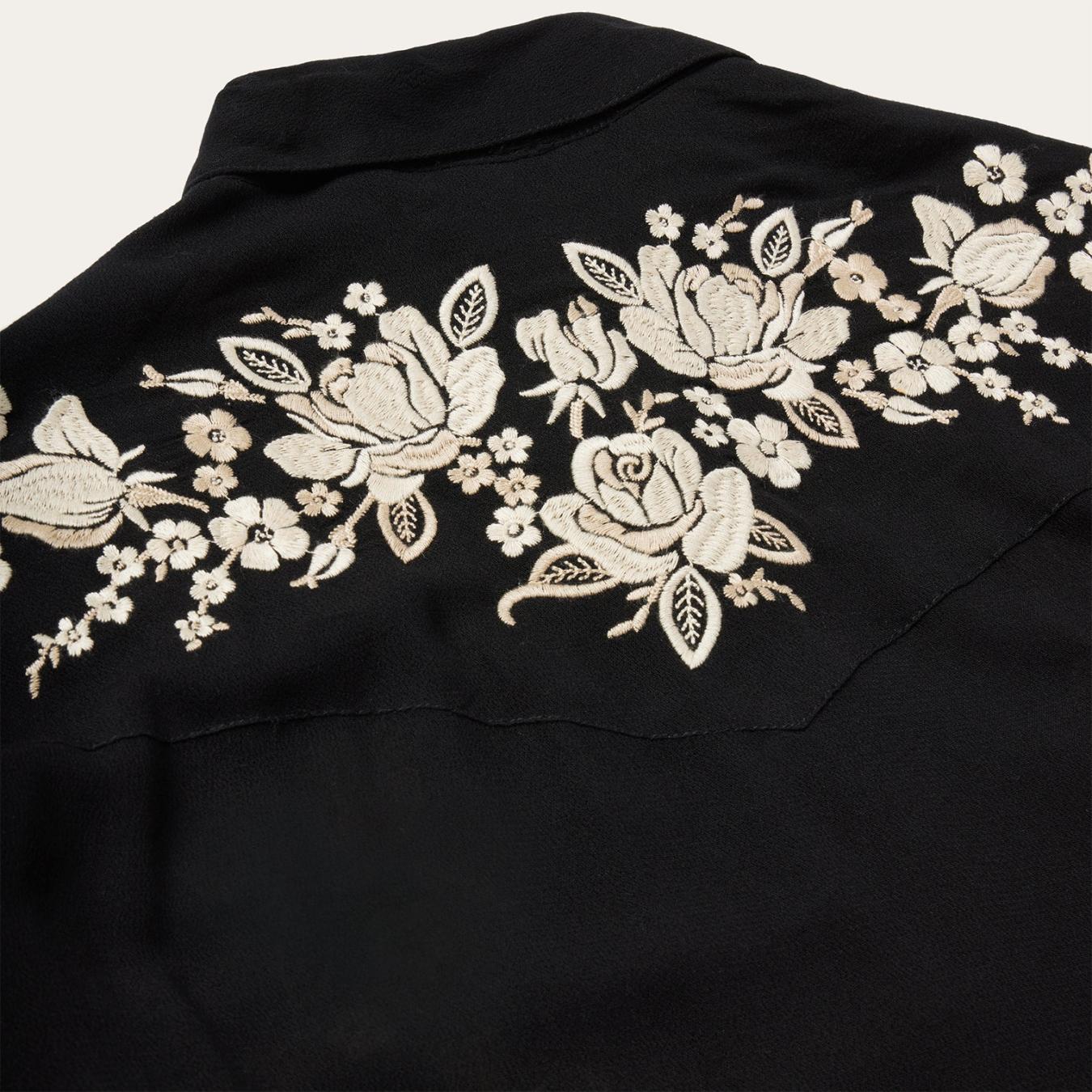 Women Western Shirts Stetson Embroidered Crepe Western Shirt Black