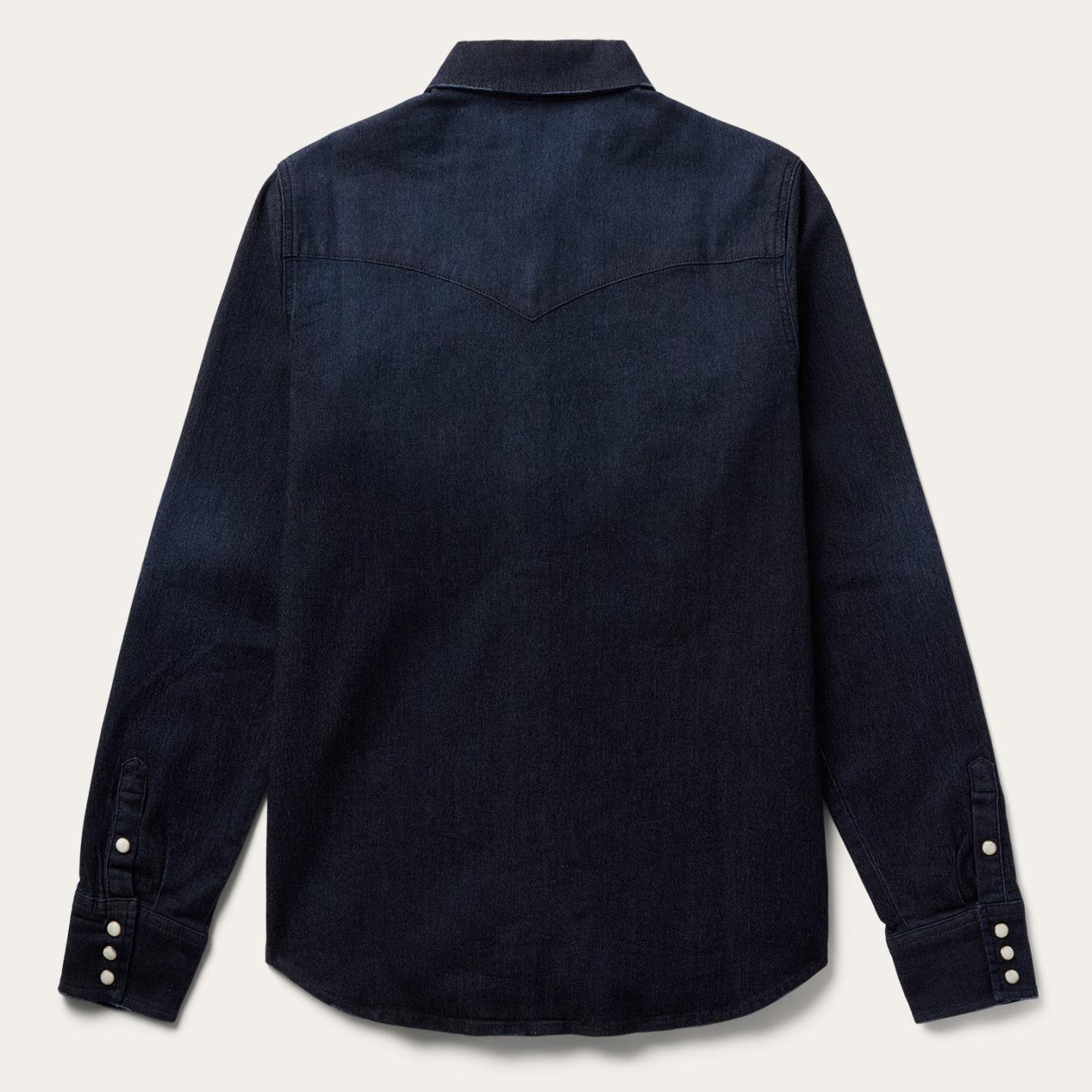 Women Western Shirts Stetson Embroidered Dark Denim Snap Front Shirt Blue