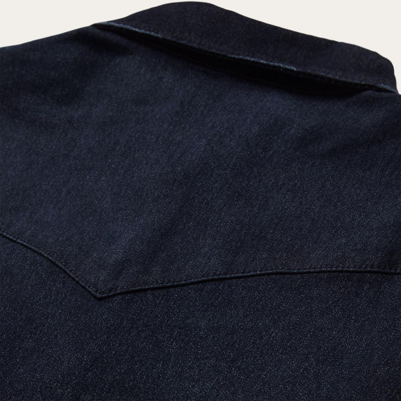 Women Western Shirts Stetson Embroidered Dark Denim Snap Front Shirt Blue