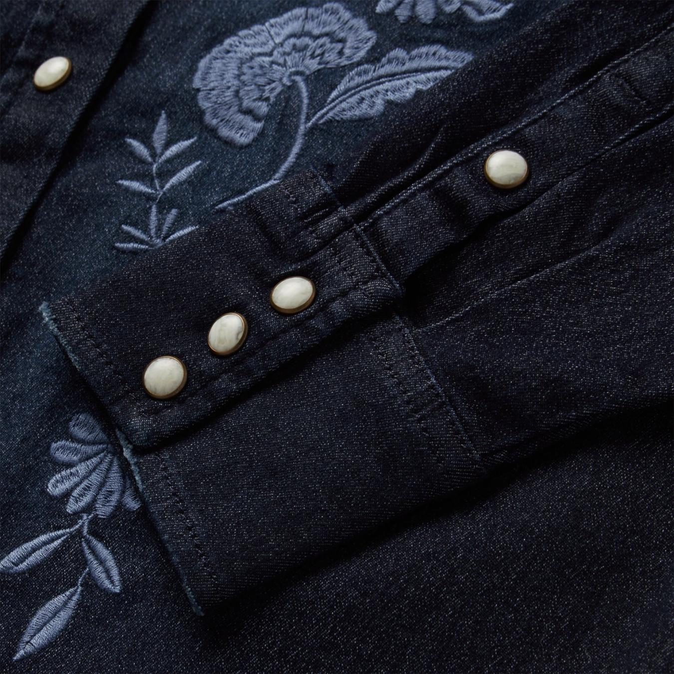 Women Western Shirts Stetson Embroidered Dark Denim Snap Front Shirt Blue