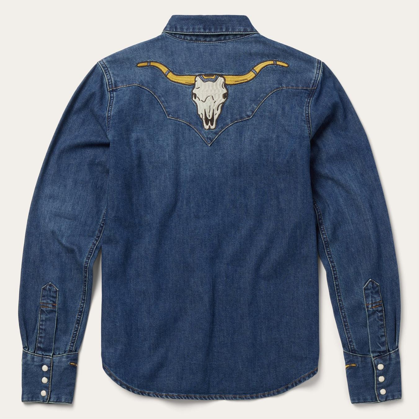 Women Western Shirts Stetson Embroidered Dark Denim Western Shirt Blue