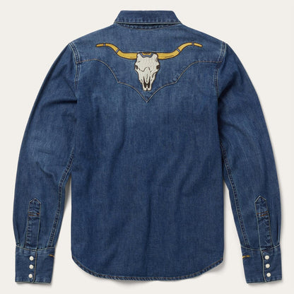 Women Western Shirts Stetson Embroidered Dark Denim Western Shirt Blue
