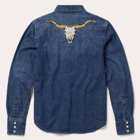 Women Western Shirts Stetson Embroidered Dark Denim Western Shirt Blue