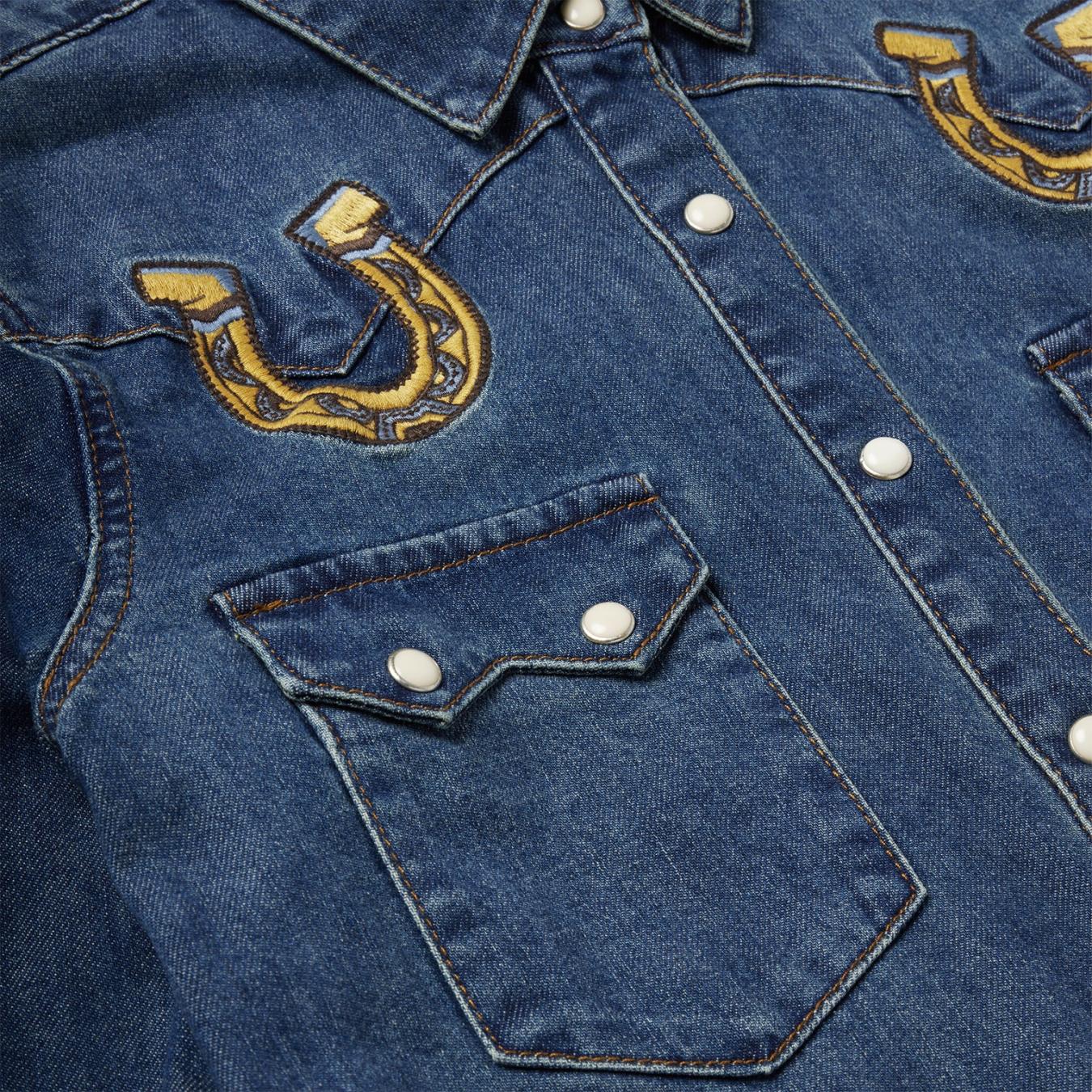 Women Western Shirts Stetson Embroidered Dark Denim Western Shirt Blue