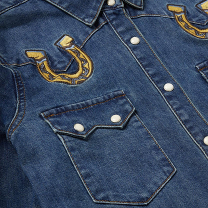 Women Western Shirts Stetson Embroidered Dark Denim Western Shirt Blue