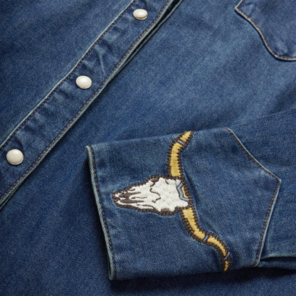 Women Western Shirts Stetson Embroidered Dark Denim Western Shirt Blue
