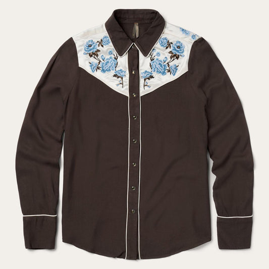 Women Western Shirts Stetson Embroidered Western Shirt Brown
