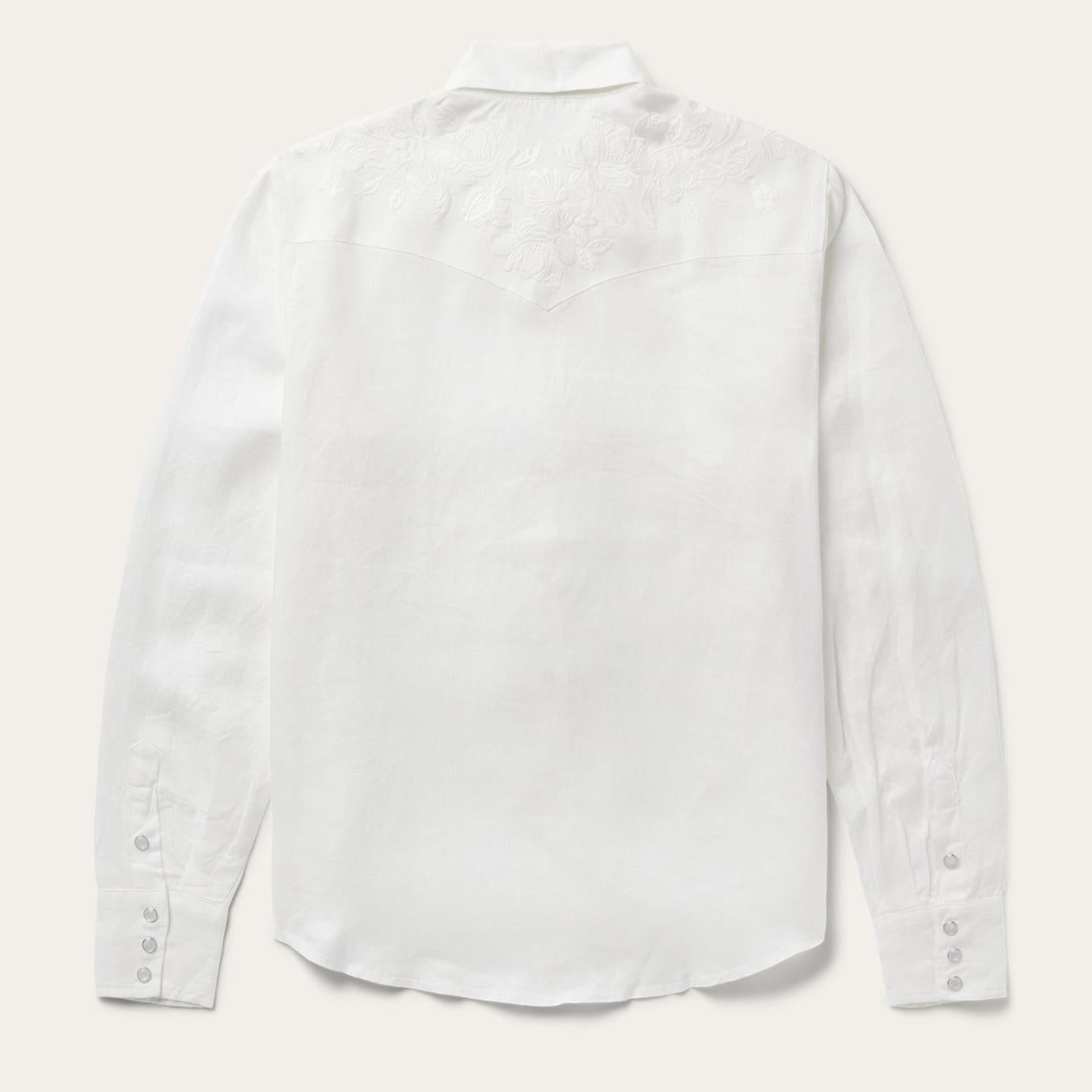 Women Western Shirts Stetson Floral Embroidered White Linen Shirt White