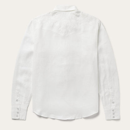 Women Western Shirts Stetson Floral Embroidered White Linen Shirt White
