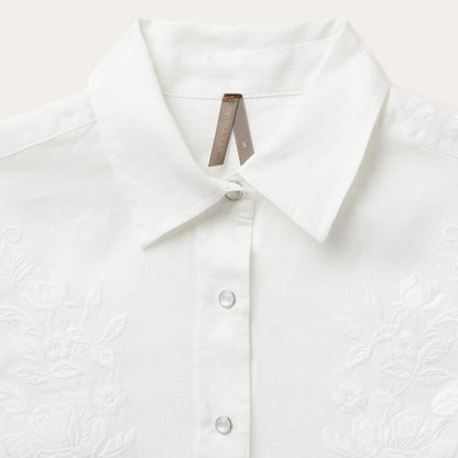 Women Western Shirts Stetson Floral Embroidered White Linen Shirt White
