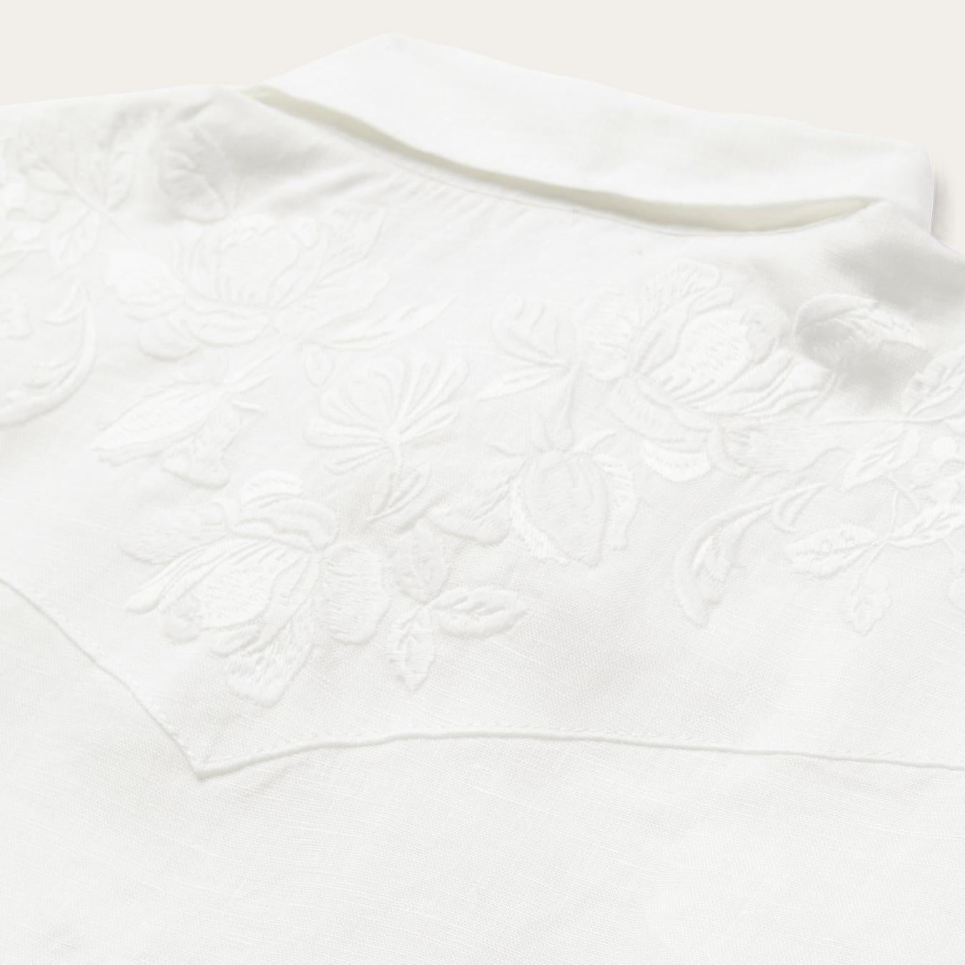 Women Western Shirts Stetson Floral Embroidered White Linen Shirt White