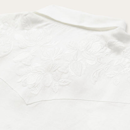 Women Western Shirts Stetson Floral Embroidered White Linen Shirt White
