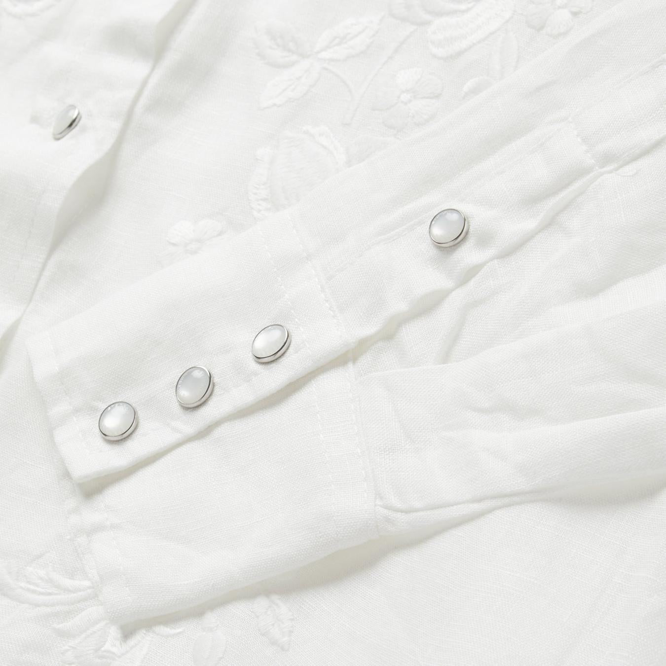 Women Western Shirts Stetson Floral Embroidered White Linen Shirt White
