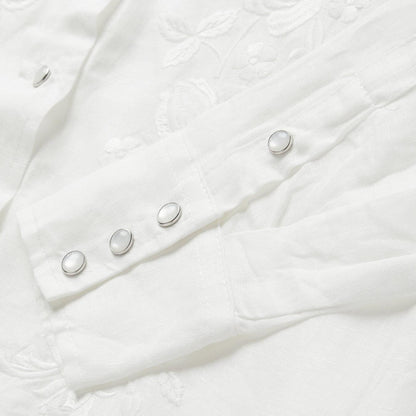 Women Western Shirts Stetson Floral Embroidered White Linen Shirt White