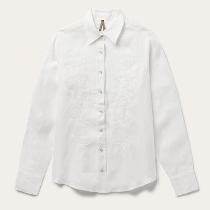 Women Western Shirts Stetson Floral Embroidered White Linen Shirt White