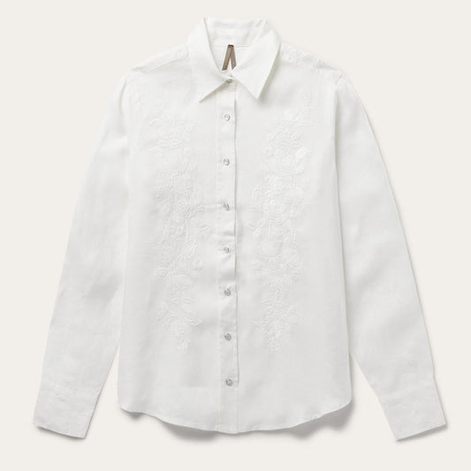Women Western Shirts Stetson Floral Embroidered White Linen Shirt White